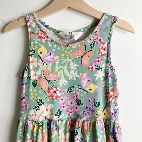 H&M Girls 5T 6 Dress Floral Butterfly Print Sleeveless 5 Girl Summer Spring - Picture 2 of 6